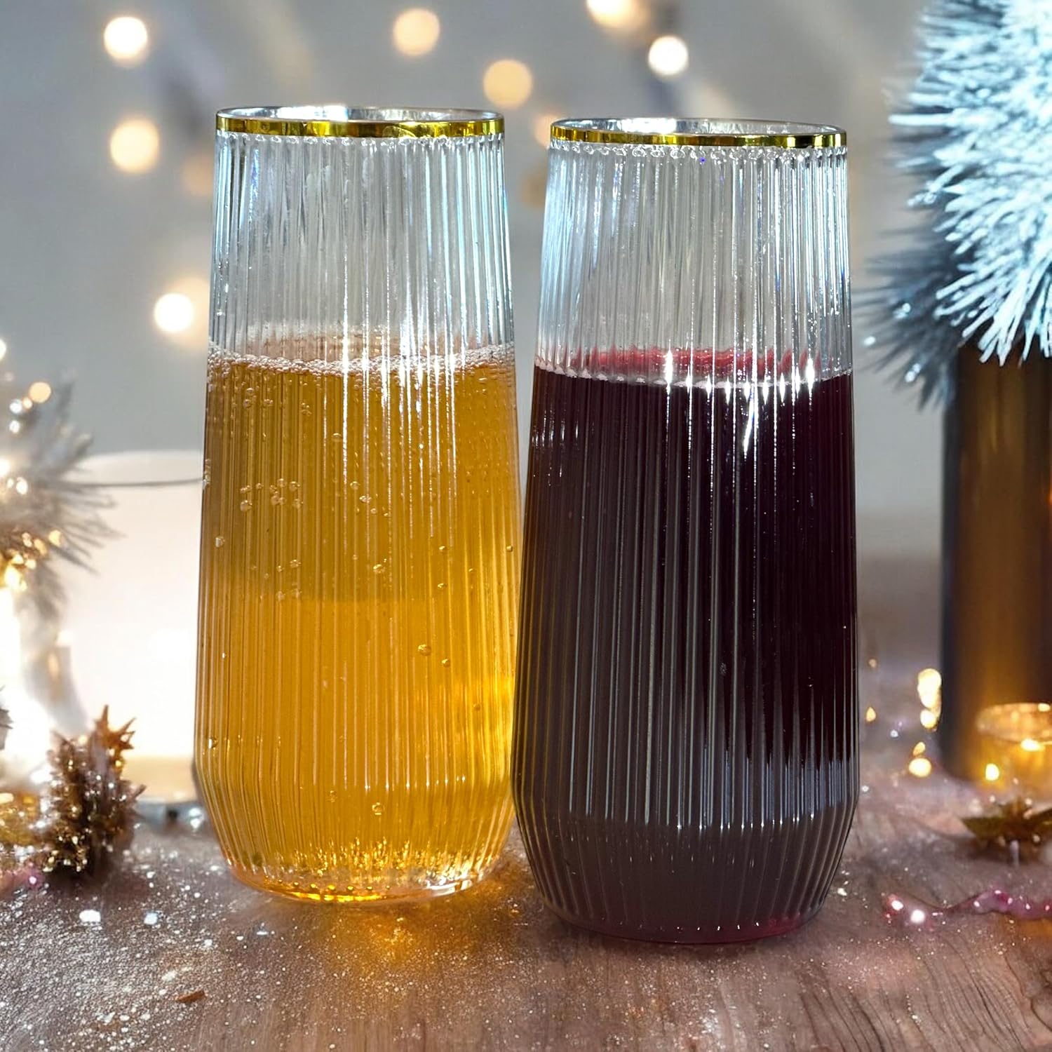 48 Pack Gold Rim Shatterproof Plastic Glasses