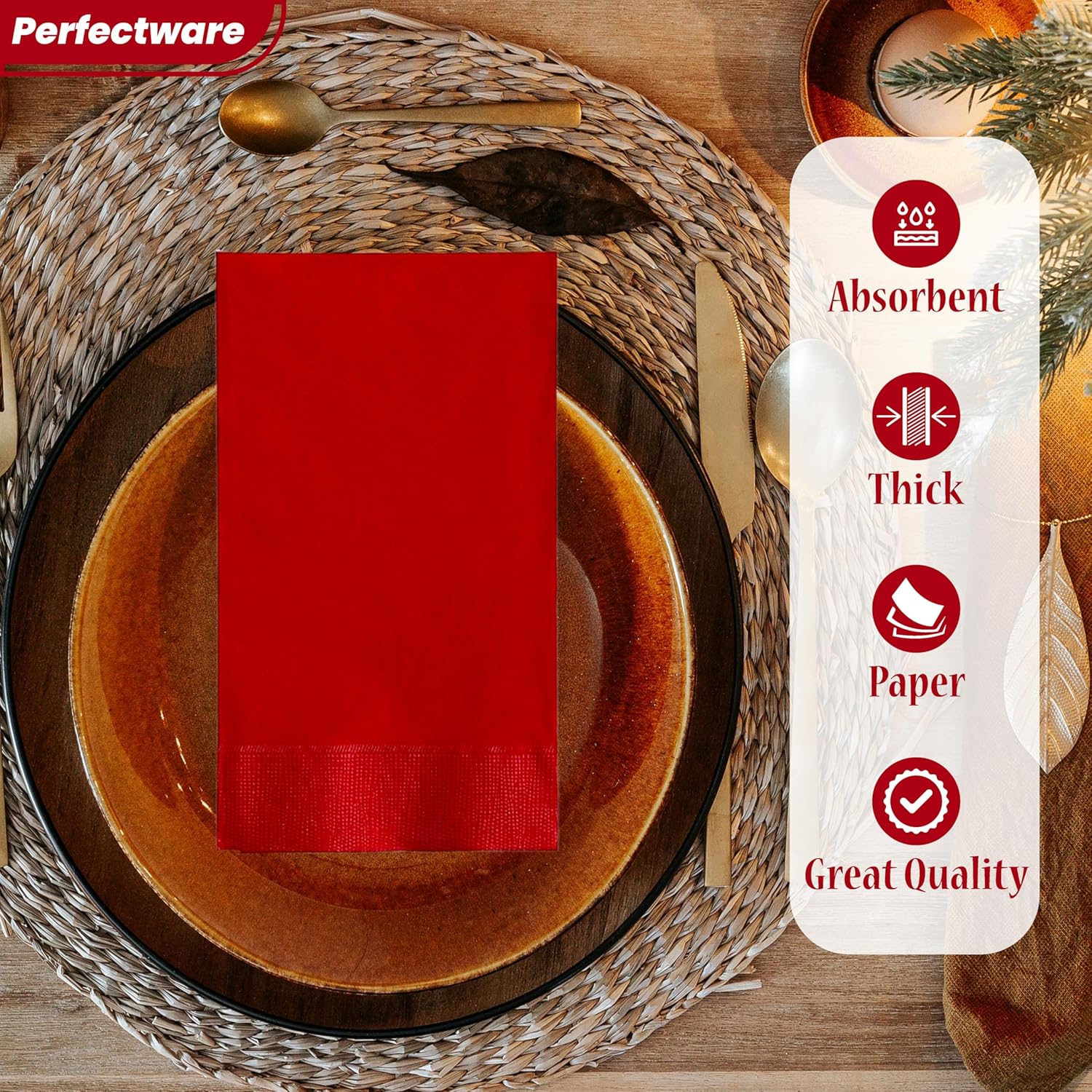 Perfectware 2 Ply Red Dinner Napkins 50 CT