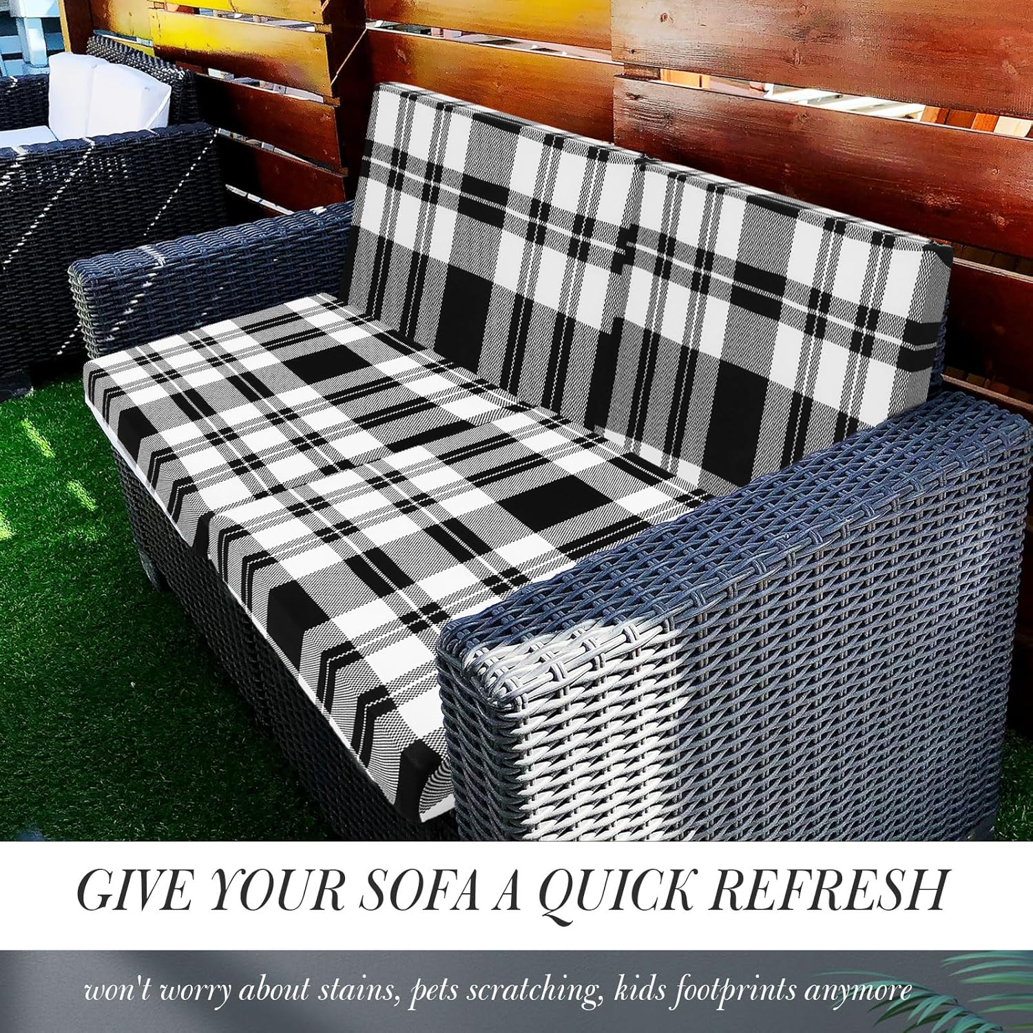 Newwiee 8 Pcs Stretch Plaid Chair Cushion Covers