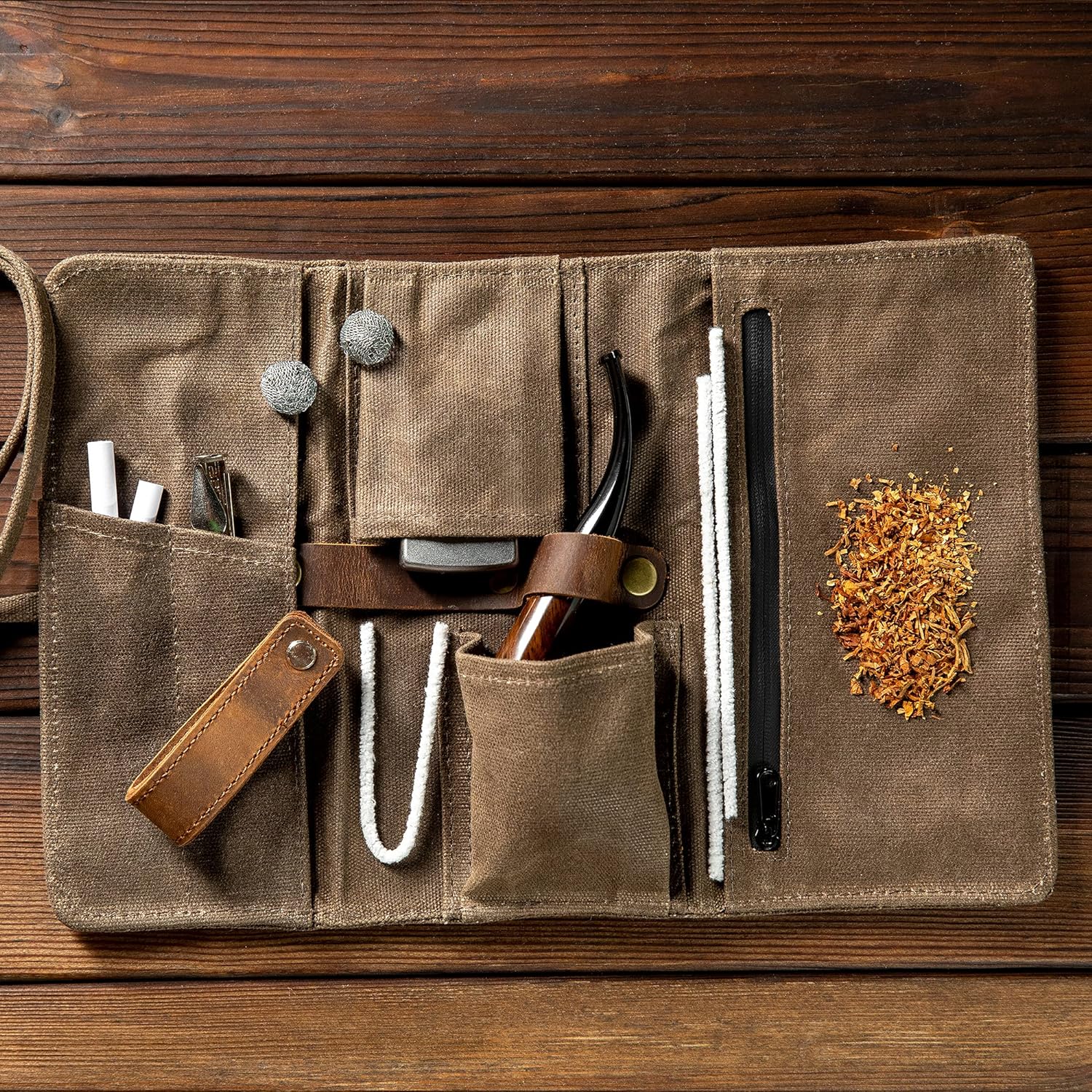 Whitlucks Waxed Canvas Pipe Pouch with Leather Stand