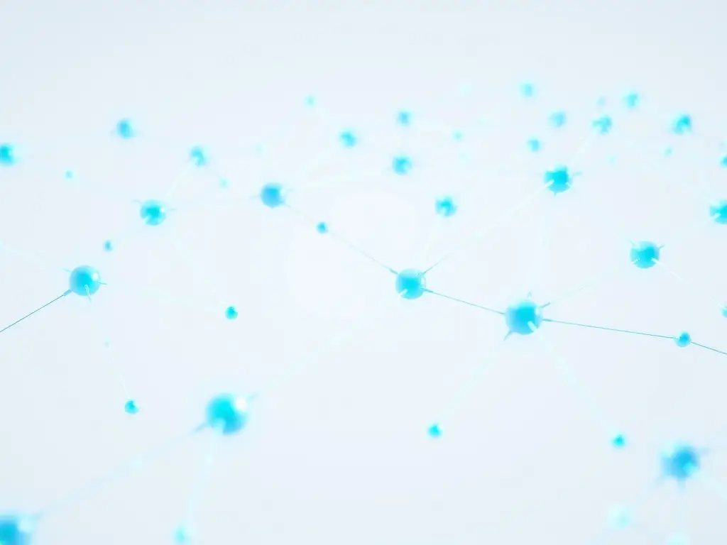 An image illustrating blockchain technology with interconnected nodes and secure transactions, emphasizing security and transparency.